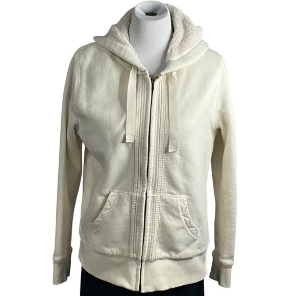 Eddie Bauer Jacket Women Large  White Full Zip Long Sleeve Hooded Sherpa Lined - Picture 8 of 11